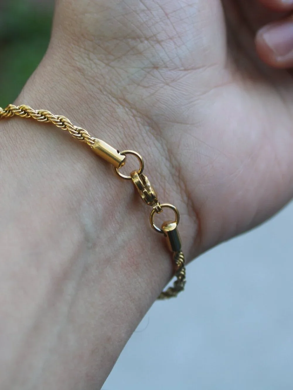 Gold 3mm Rope Bracelet Stainless Steel 8 Inch